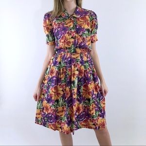 80s Vintage Large Floral Print Two Piece Skirt Set